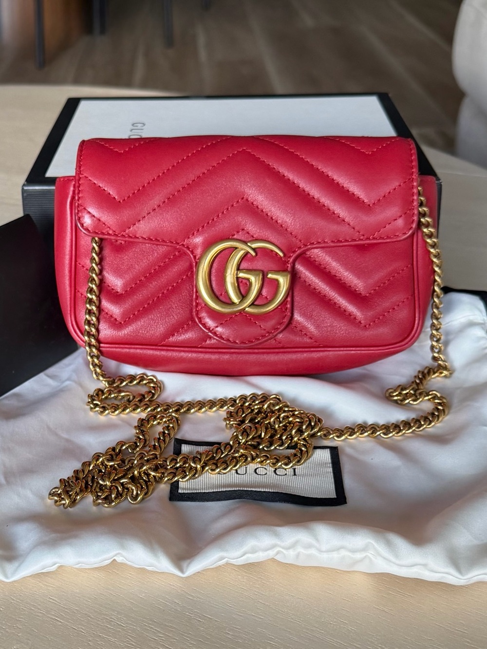 Gucci GG Marmonte Mini Crossbody Bag w/all original paperwork and box